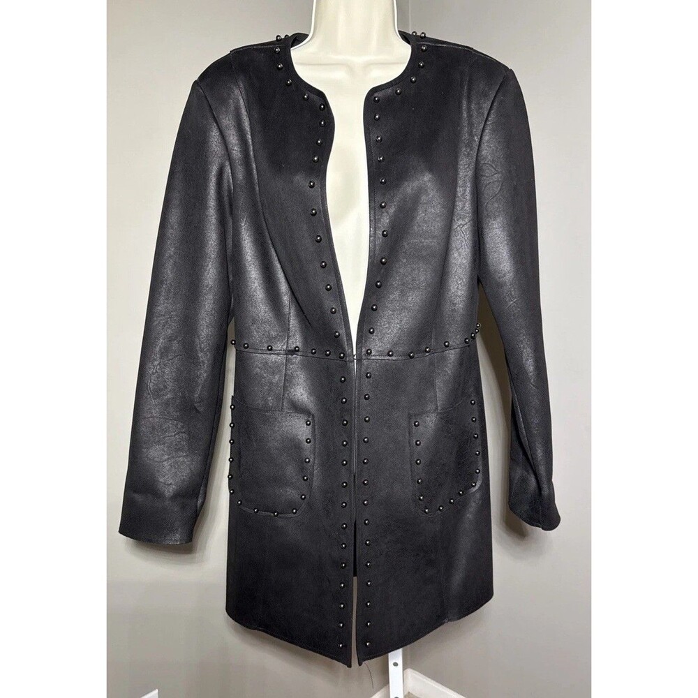 Joseph Ribkoff Studded Trim Jacket - Faux Suede Metallic Black 🔥 223932 Lg